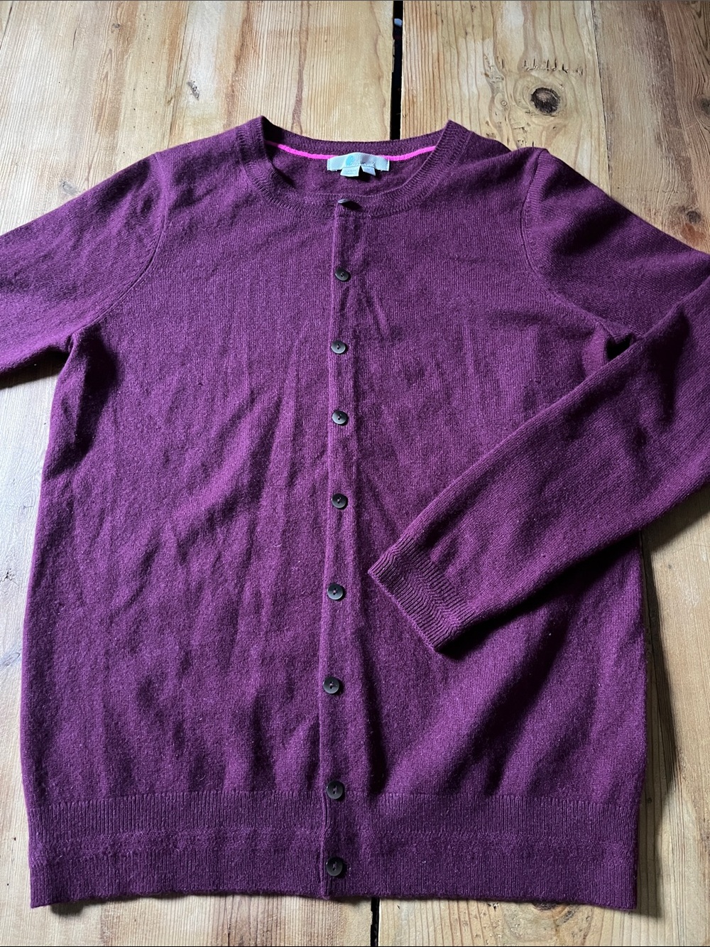 BODEN M Wine 100% Cashmere Cardigan Sweater Button Up Crew